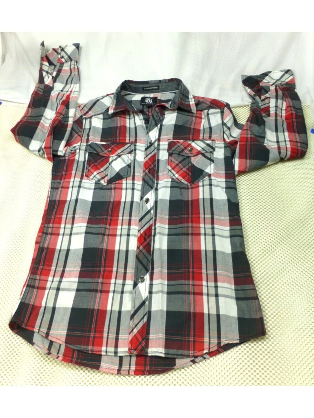 Rock & Republic Mens Red & Black Plaid Button-Up Long Sleeve Shirt Easy-Care Fab